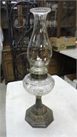 Antique Oil Lamp W/ Cast Iron Base 18 1/2"T