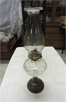Antique Oil Lamp W/ Cast Iron Base 16 1/2"T