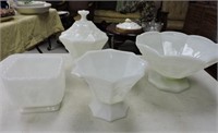 Grape Pattern Milk Glass Vases, Covered Dish Etc