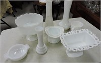 Milk Glass Vases, Ashtray, Etc