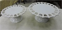 Pair Milk Glass Cake Plates