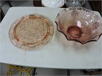 Pink Glass Bowl & Plate