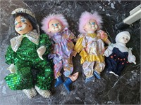 Lot of 4 Vintage Clown Dolls