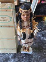 Porcelain Indian Doll W/Papoose Doll New in Box