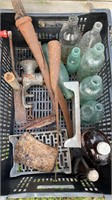 QTY OF OLD BOTTLES AND RUSTIC ITEMS