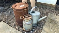 2 CREAM CANS AND WATERING CANS