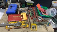 BENCH CONTENTS OF TOOLS, SHIFTERS,