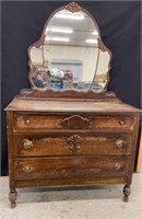 Antique Dresser w/Mirror and Wheels