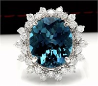 9.85 Cts London Blue Topaz Diamond Ring