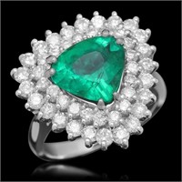 AIGL 14K Gold 2.28 Emerald 1.70 Diamond Ring