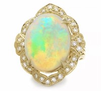 14.63 Cts Natural Ethiopian Opal Diamond Ring
