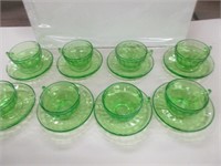 SET OF 8 URANIUM GLASS CUPS & SAUCERS