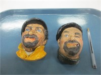 PAIR OLD CHALKWARE SAILOR HEADS