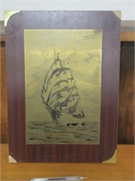 OLD WOOD & BRASS COPPER NAUTICAL WALL PICTURE