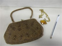 VINTAGE 1950'S/60'S CLUTCH PURSE WITH NECKLACE