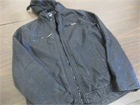 LARGE BLACK LEATHER JACKET WITH REMOVEABLE HOOD