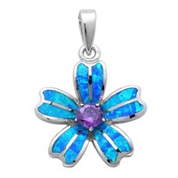 Pretty Amethyst & Blue Opal Flower Pendant