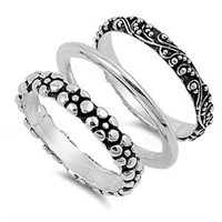 Bali Style 3 Pc. Stackable Solid Silver Ring