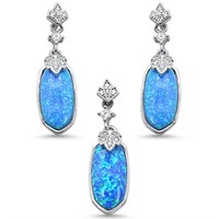 Blue Opal &white Topaz Designer Pendant & Earrings