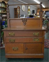 Antique Oak Wash Stand w/ Towel Rack