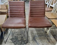 PAIR BROWN LEATHER TYPE RETRO CHAIR