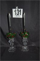 2 Glass Oil Candles with Stands 15.5"
