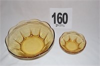 2 Amber Glass Bowls 4.5" and 8"
