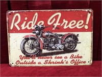 Ride Free Tin Sign - 12" x 8"