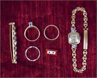 14 Karat Gold Gruen Watch With 14 Karat Jewelry