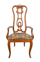 Continental Style Louis XV Walnut Open Arm Chair