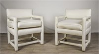 Pair of White Vinyl Open Arm Chair