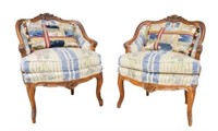 Pair of Walnut Victorian Arm Chairs with Pillows