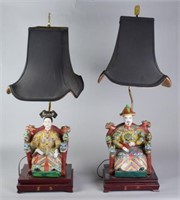 Pair of Chinese Figural Ceramic Table Lamps