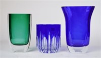 3 Block Art Glass Vases