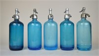 5 Blue Glass Newark, NJ Seltzer Bottles