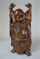 Carved Wooden Laughing Buddha