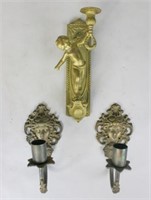 3 Figural Bronze Candle Sconces