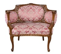 French Louis XV Carved Walnut Bergere Settee