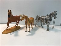 7” horses. 2 porcelain. 1 metal.