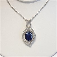 Certified 14K  Natural Blue Sapphire(6.6ct) Diamon
