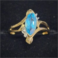 $1200 10K  Blue Topaz(1.5ct) Diamond(0.03ct) Ring