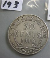 1918C Silver Newfoundland Fifty Cents Coin