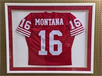 Beautifully Framed Autographed Joe Montana Jersey