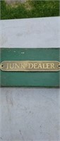 Metal Junk Dealer plate and vintage wooden box