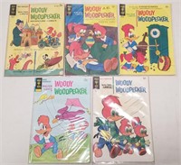 (5) Vintage Gold Key Woody Woodpecker Comic Books