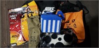 US Army gas mask, NIKE duffel bag, 6 pack cooler,