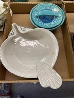 Blue Lidded Bowl, Italian Stoneware Fish Bowl