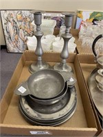 Antique Pewter Dishes, Bowls & Candlesticks