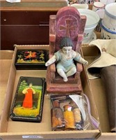 Assorted Boxes & Wooden Baby Jesus on Throne