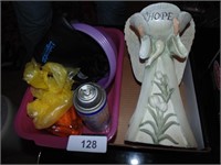 Angel Figurine & Plastic Basket w/ Bowls